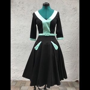 Collectif Stella swing dress black mint green XS